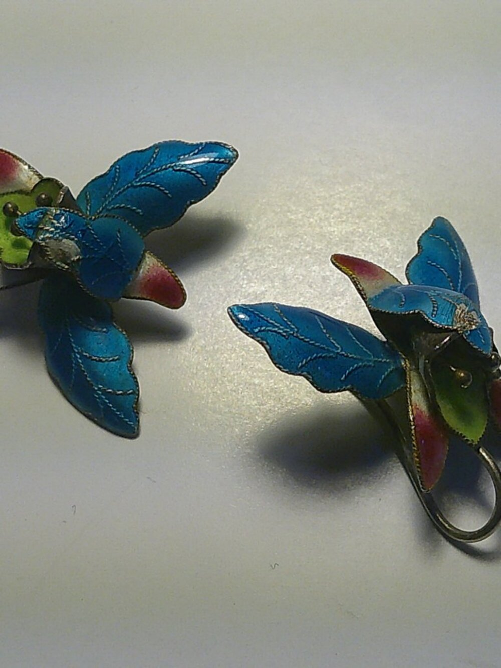 Vintage Sterling Silver Gold Vermeil Enamel Orchid Flower Earrings - SB6 D3